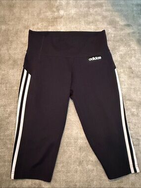 adidas Black Capri Leggings with White Side Stripes